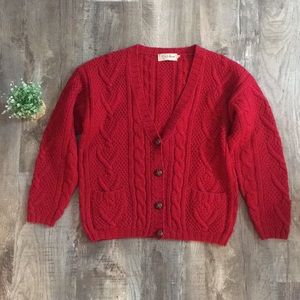 L.L. Bean Red Cable Knit Cardigan